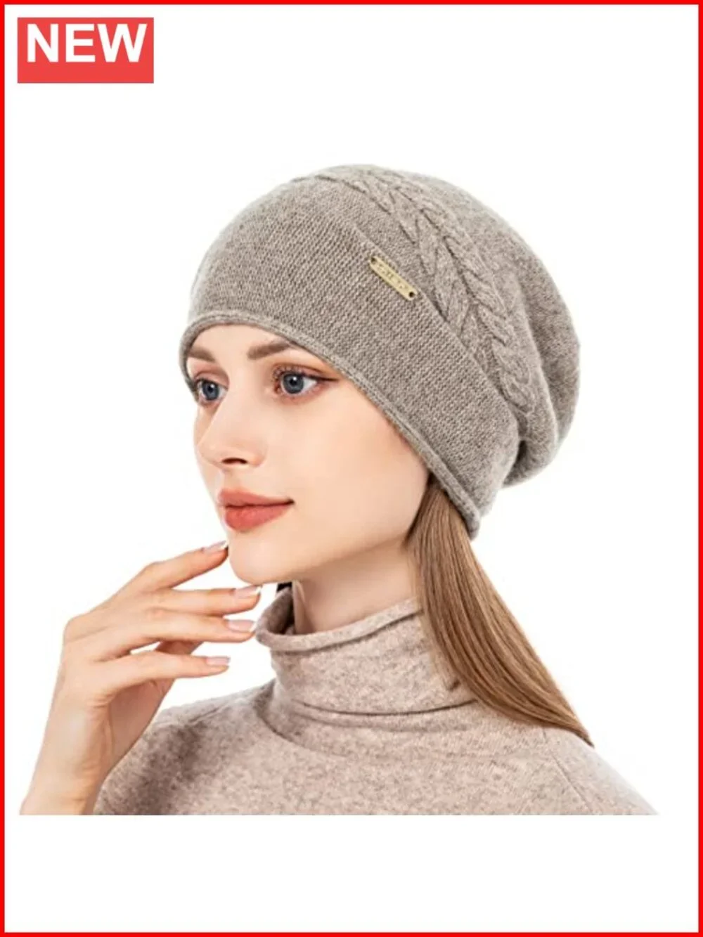 Cashmere Wool Slouchy Beanie Hat for Women W inter Warm Knit Ski Cap